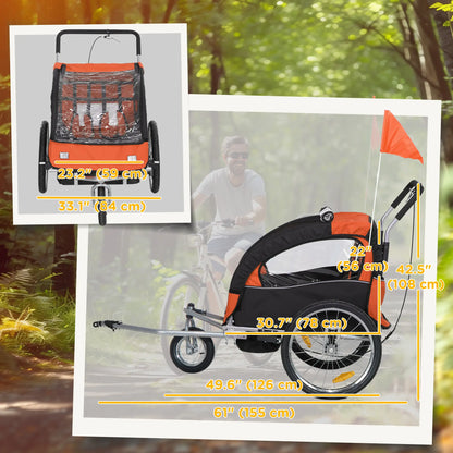 2-In-1 Bike Trailer, Foldable 2-Seat Stroller, Orange Kids Bike Trailers at Gallery Canada