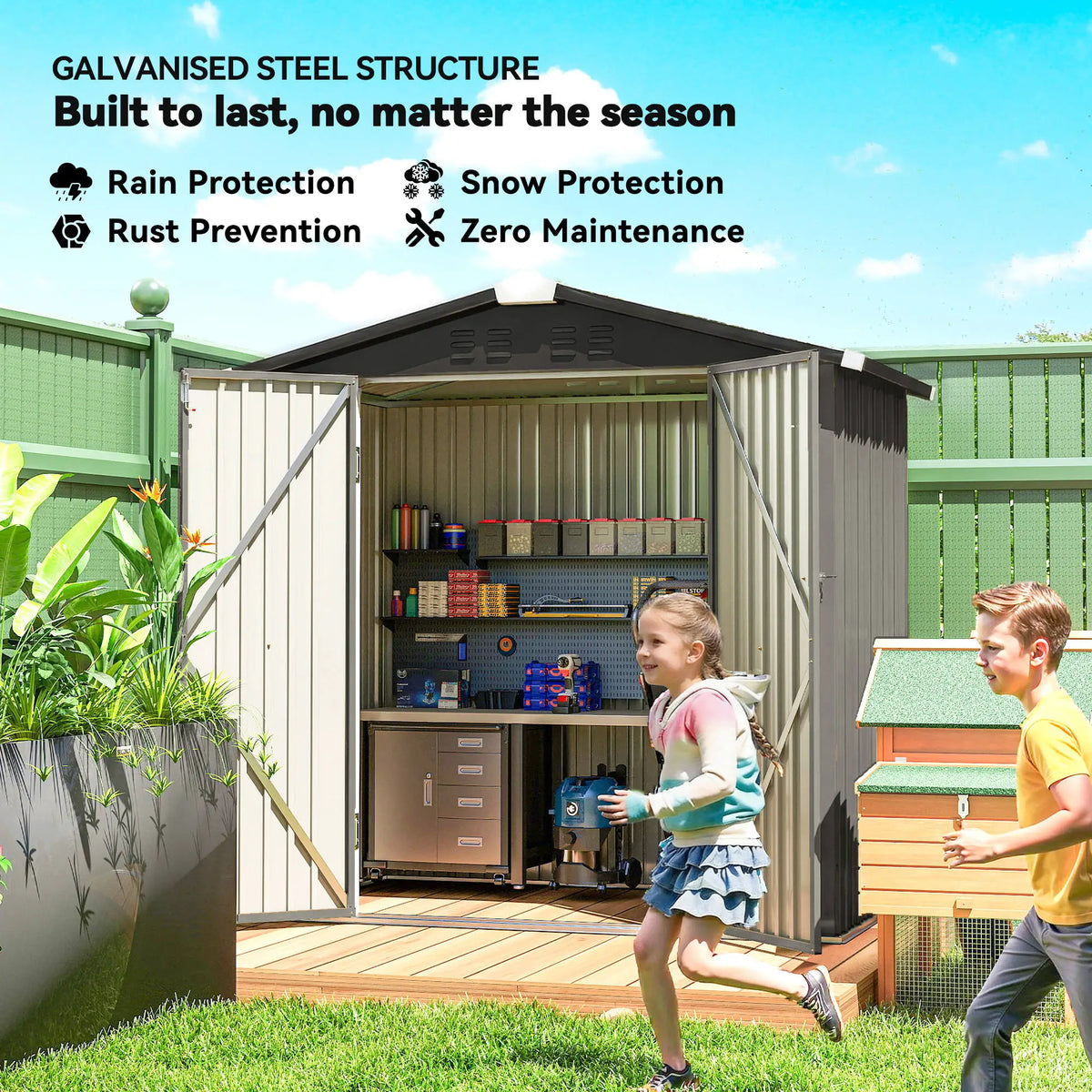 6.5' x 4' Outdoor Storage Shed, Metal Garden Shed, Light Grey Sheds at Gallery Canada