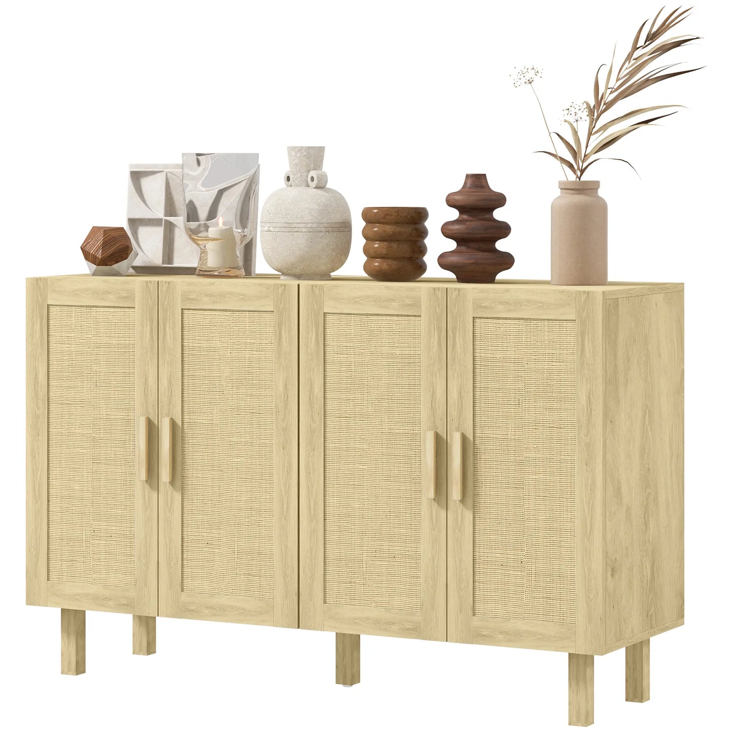 Boho Sideboard Cabinet, 4 Rattan Doors, Adjustable Shelves, Natural Storage Cabinets Natural at Gallery Canada