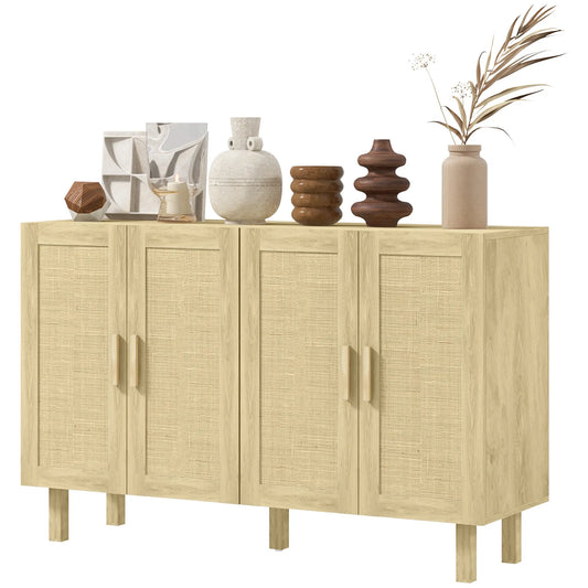 Boho Sideboard Cabinet, 4 Rattan Doors, Adjustable Shelves, Natural Storage Cabinets Natural at Gallery Canada
