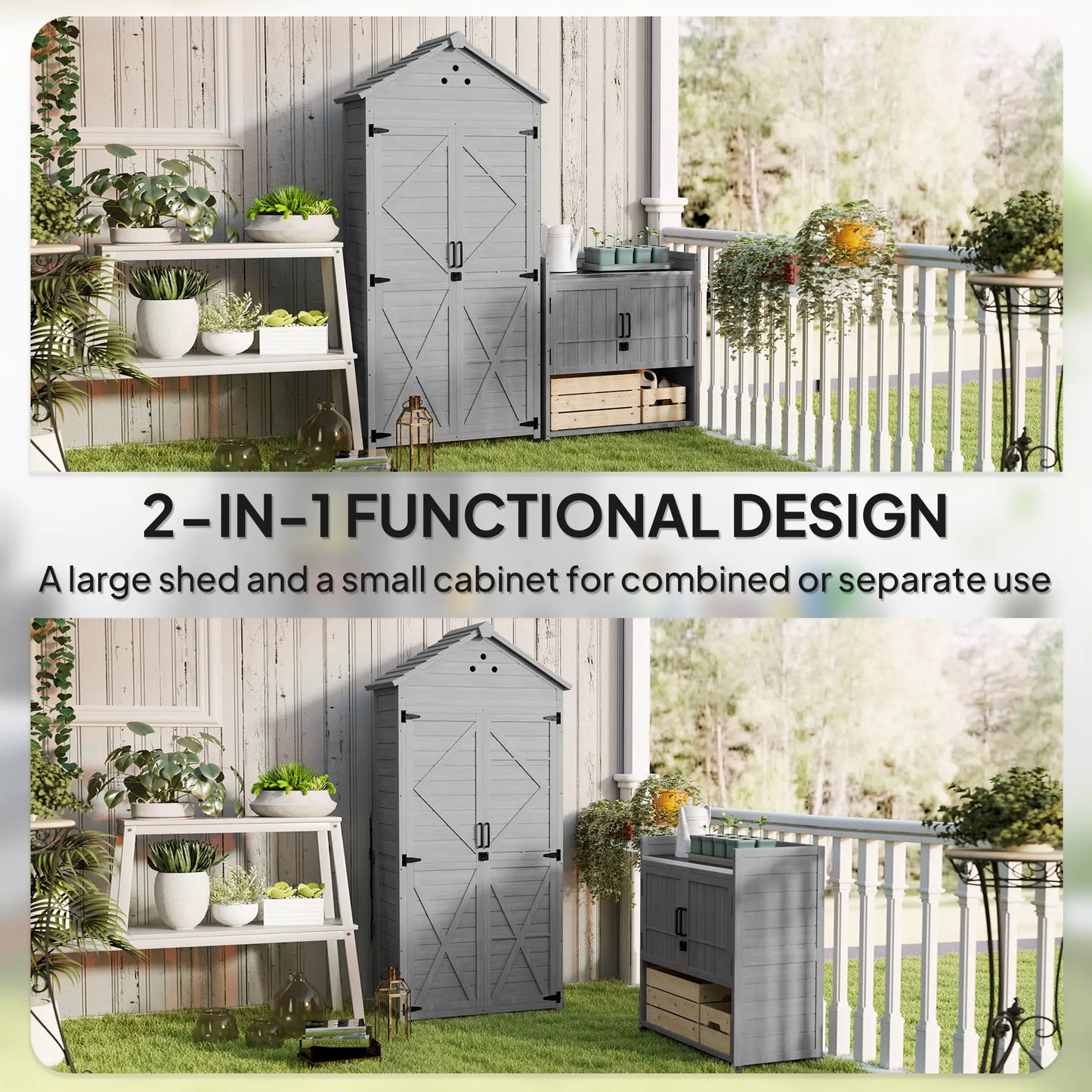 Outdoor Storage Cabinet, Wood Garden Shed with Shelves, 2-in-1 Sheds at Gallery Canada