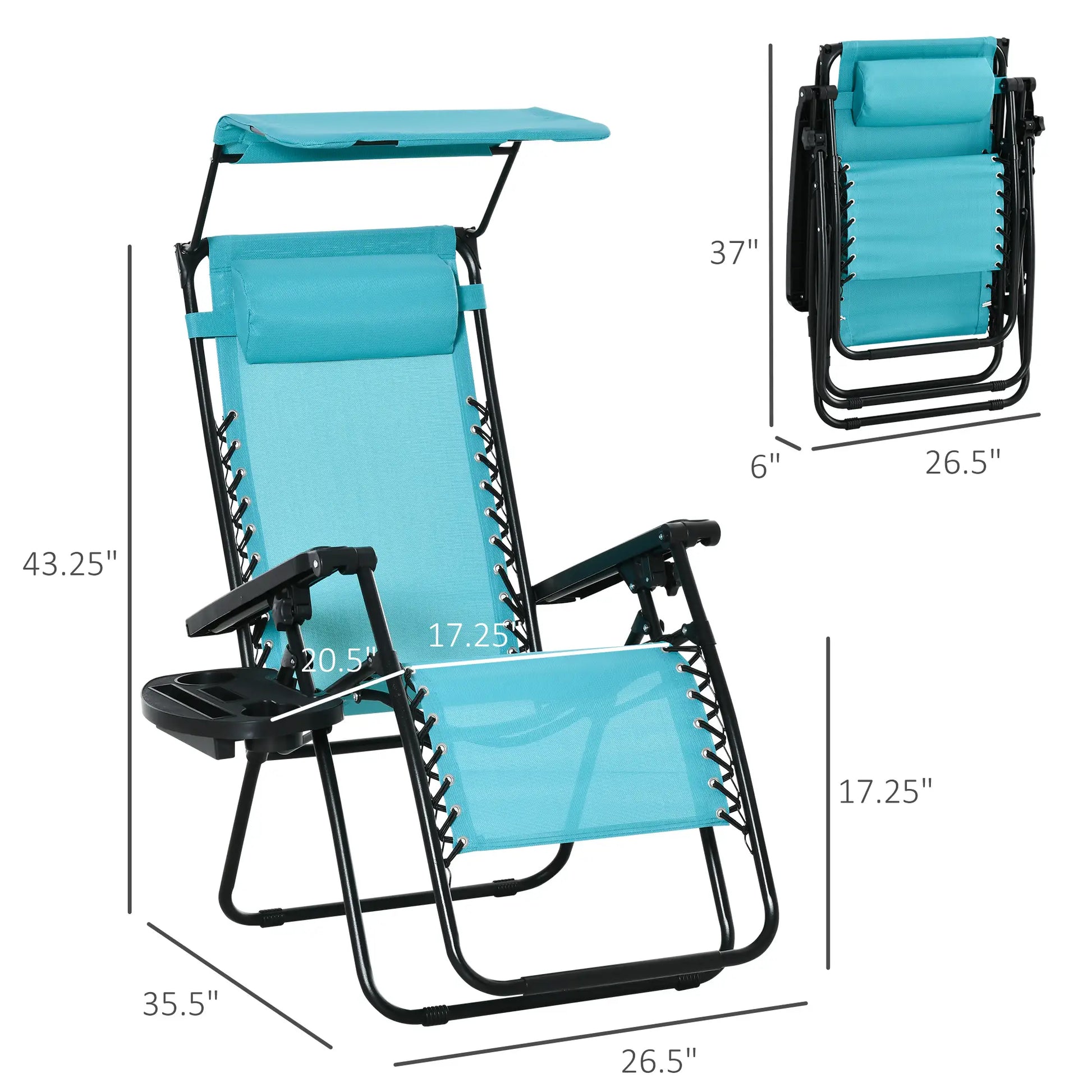 Foldable Lounge Chair with Canopy, Outdoor Zero Gravity Chair, Sky Blue Lounger Chairs at Gallery Canada