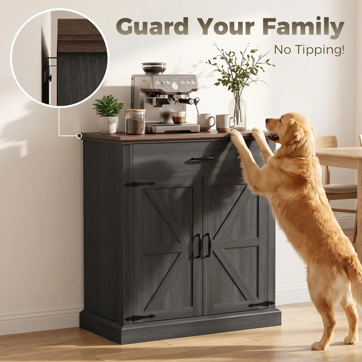 30" Farmhouse Sideboard, Black Buffet Cabinet, Barn Doors, Drawer, Black Storage Cabinets at Gallery Canada