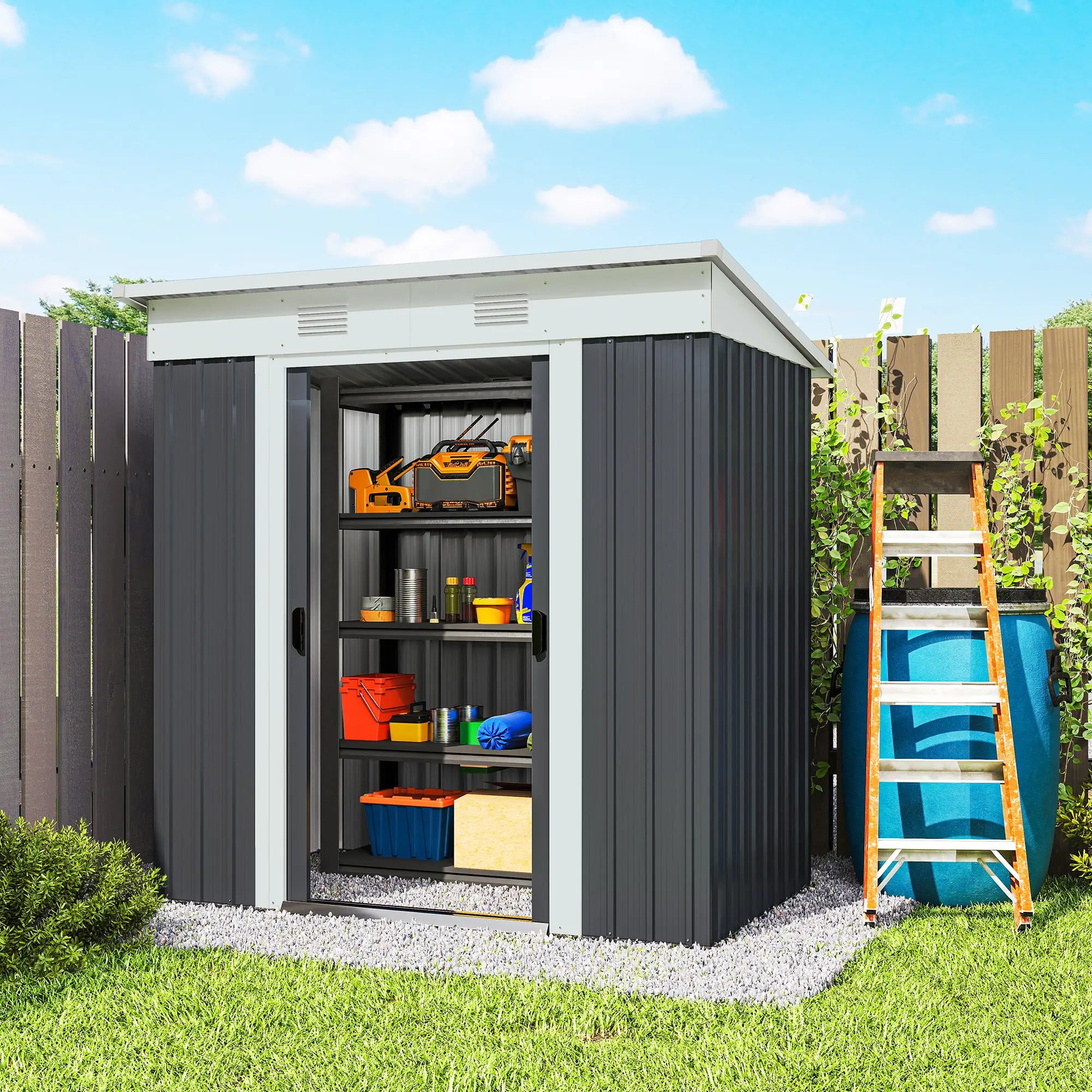 6' x 4' Metal Outdoor Storage Shed, Garden Tool Organizer, Charcoal Grey Sheds at Gallery Canada