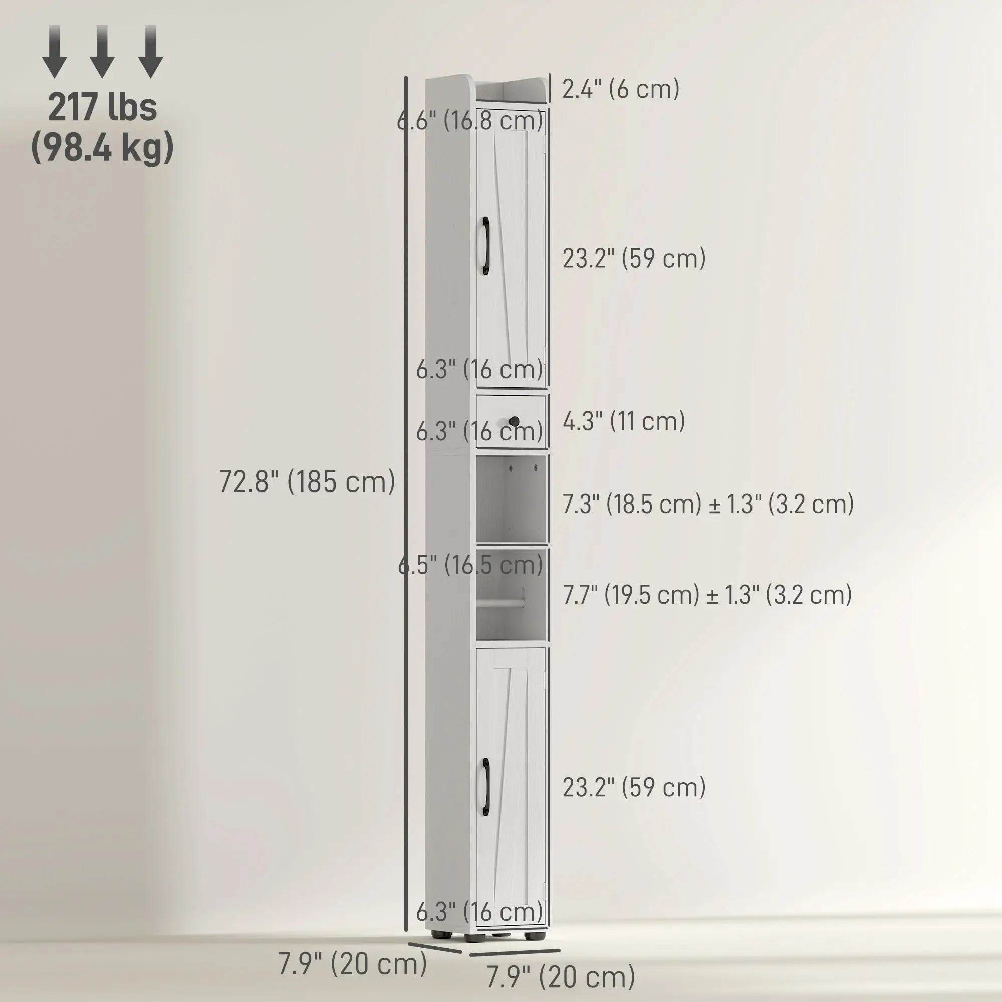 Narrow Bathroom Cabinet, Tall Storage with Barn Doors, Drawer, Adjustable Shelves, Wood Grain, White Bathroom Cabinets at Gallery Canada