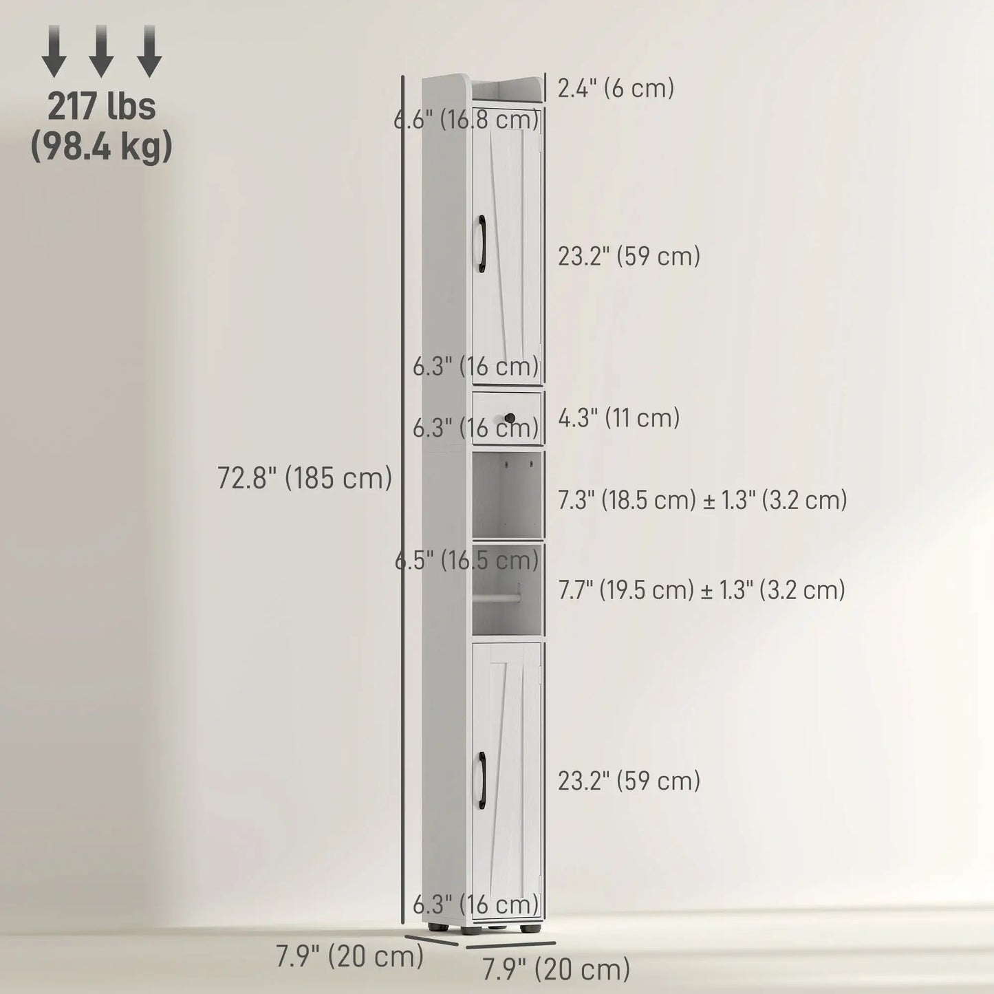 Narrow Bathroom Cabinet, Tall Storage with Barn Doors, Drawer, Adjustable Shelves, Wood Grain, White Bathroom Cabinets at Gallery Canada