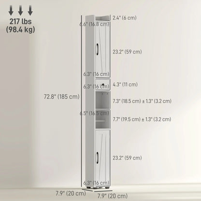 Narrow Bathroom Cabinet, Tall Storage with Barn Doors, Drawer, Adjustable Shelves, Wood Grain, White Bathroom Cabinets at Gallery Canada