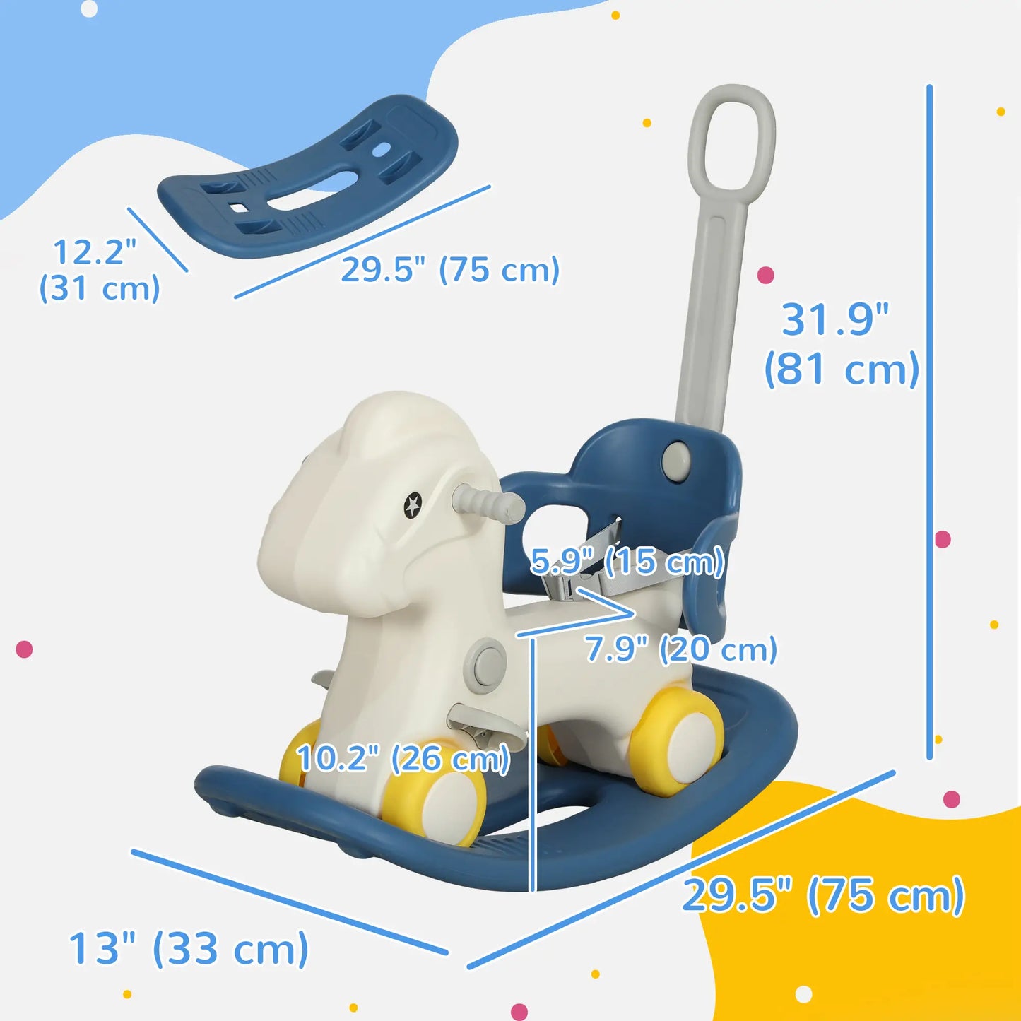 Kids Rocking Horse, Detachable Balance Board, Push Handle, Blue Rocking Horses at Gallery Canada