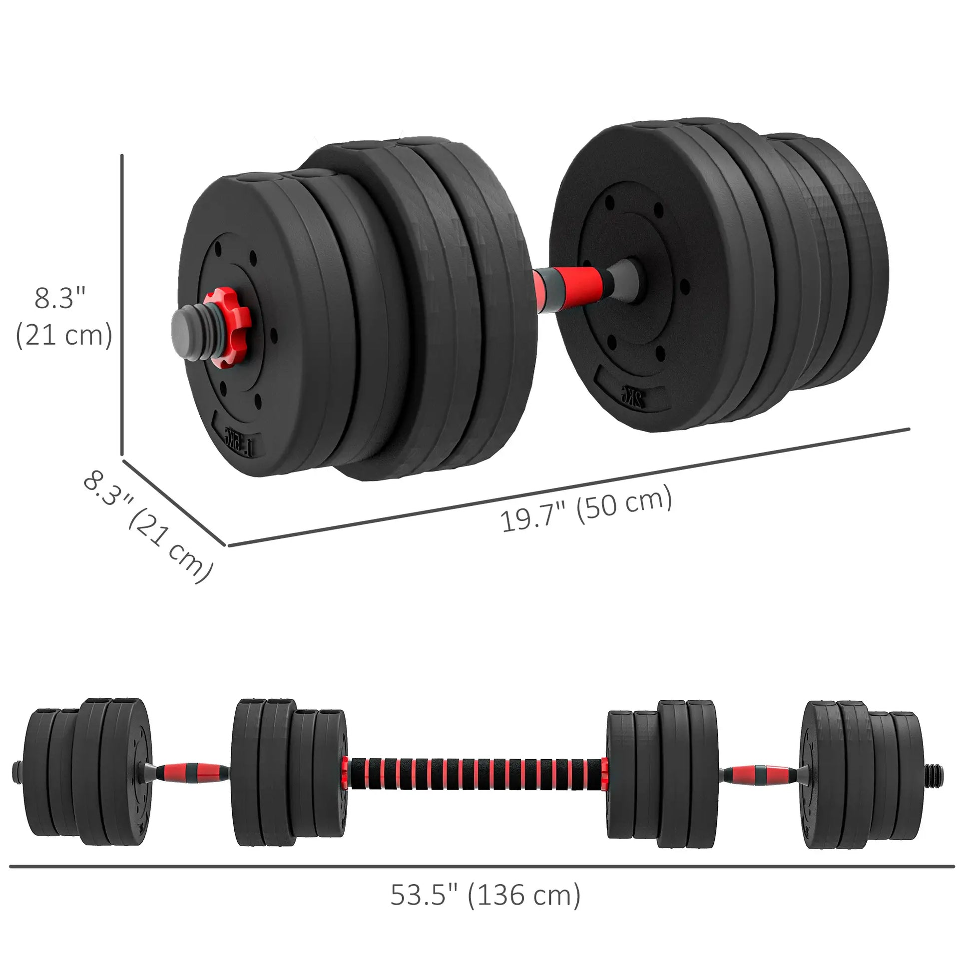 66lbs Adjustable Dumbbell Set, Hand Weights Barbell for Fitness, Black and Red Dumbbells & Barbells at Gallery Canada