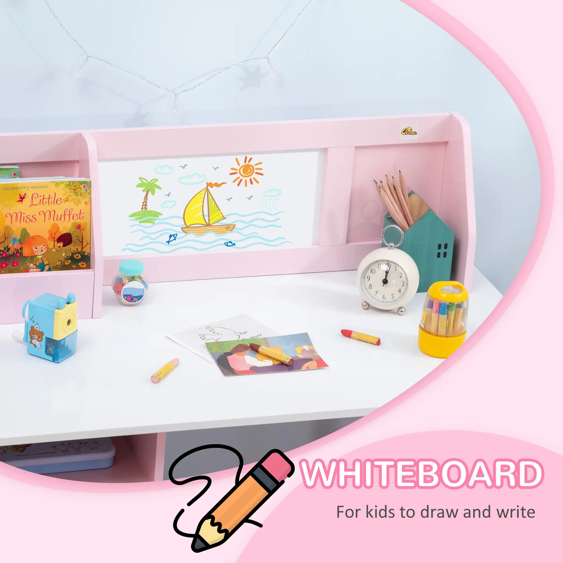 Kids Desk and Chair Set, 2Pcs, Whiteboard, Storage, Shelves, Pink Kids Table Sets at Gallery Canada