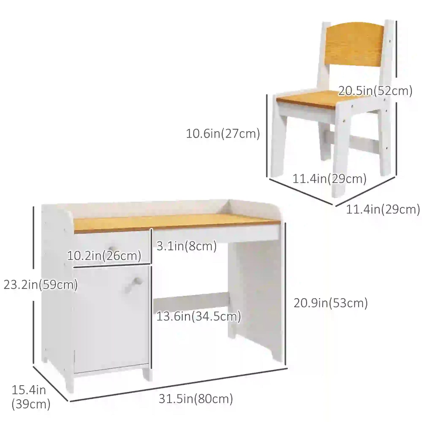 Kids Desk and Chair Set, Study Table with Storage Drawer, White Kids Desk Sets at Gallery Canada