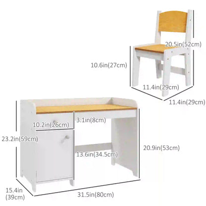 Kids Desk and Chair Set, Study Table with Storage Drawer, White Kids Desk Sets at Gallery Canada