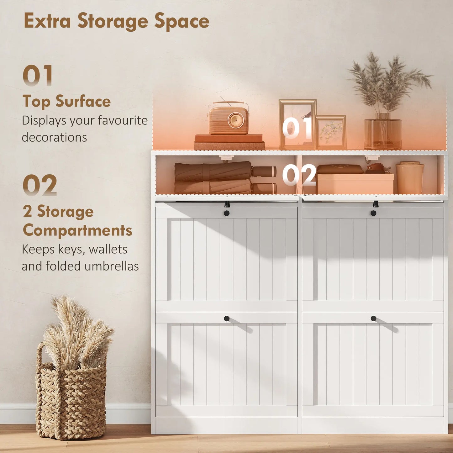 Shoe Cabinet With 2 Flip Drawers, Farmhouse Narrow Storage, White Shoe Storage Cabinets & Racks at Gallery Canada