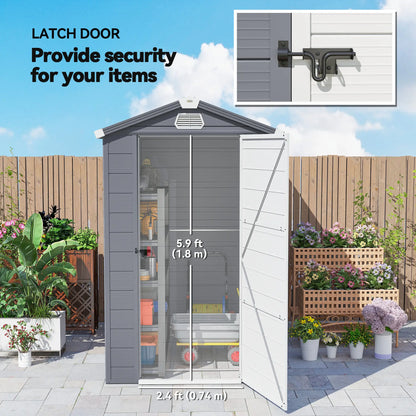 4.5' x 6' Plastic Garden Storage Shed, Latch Door, Vents, Dark Grey Sheds at Gallery Canada