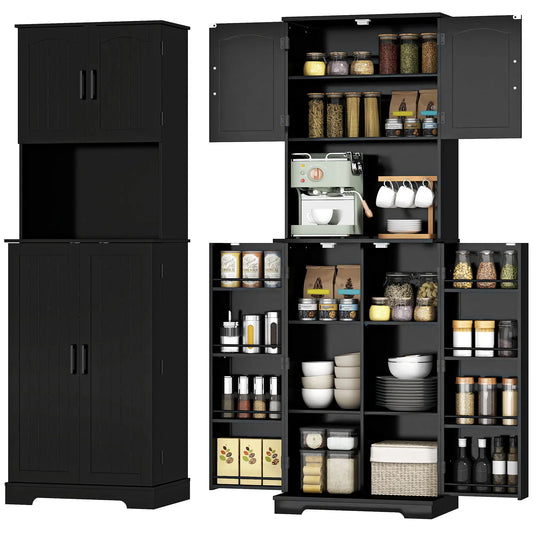 71.5" Tall Pantry Cabinet, Farmhouse Kitchen Storage, Adjustable Shelves, Black Kitchen Pantry Cabinets Black at Gallery Canada