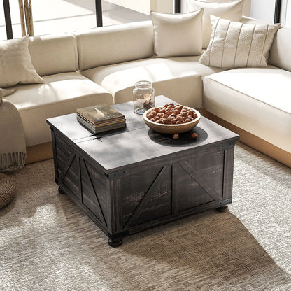 Farmhouse Coffee Table, Square Flip-Top Lid, Hidden Storage, Distressed, Brown Coffee Tables at Gallery Canada