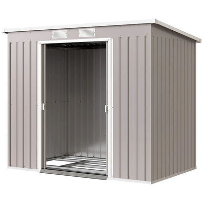 7' x 4' Galvanized Steel Garden Shed, Foundation Kit, Grey Sheds Grey at Gallery Canada
