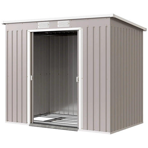 7' x 4' Galvanized Steel Garden Shed, Foundation Kit, Grey