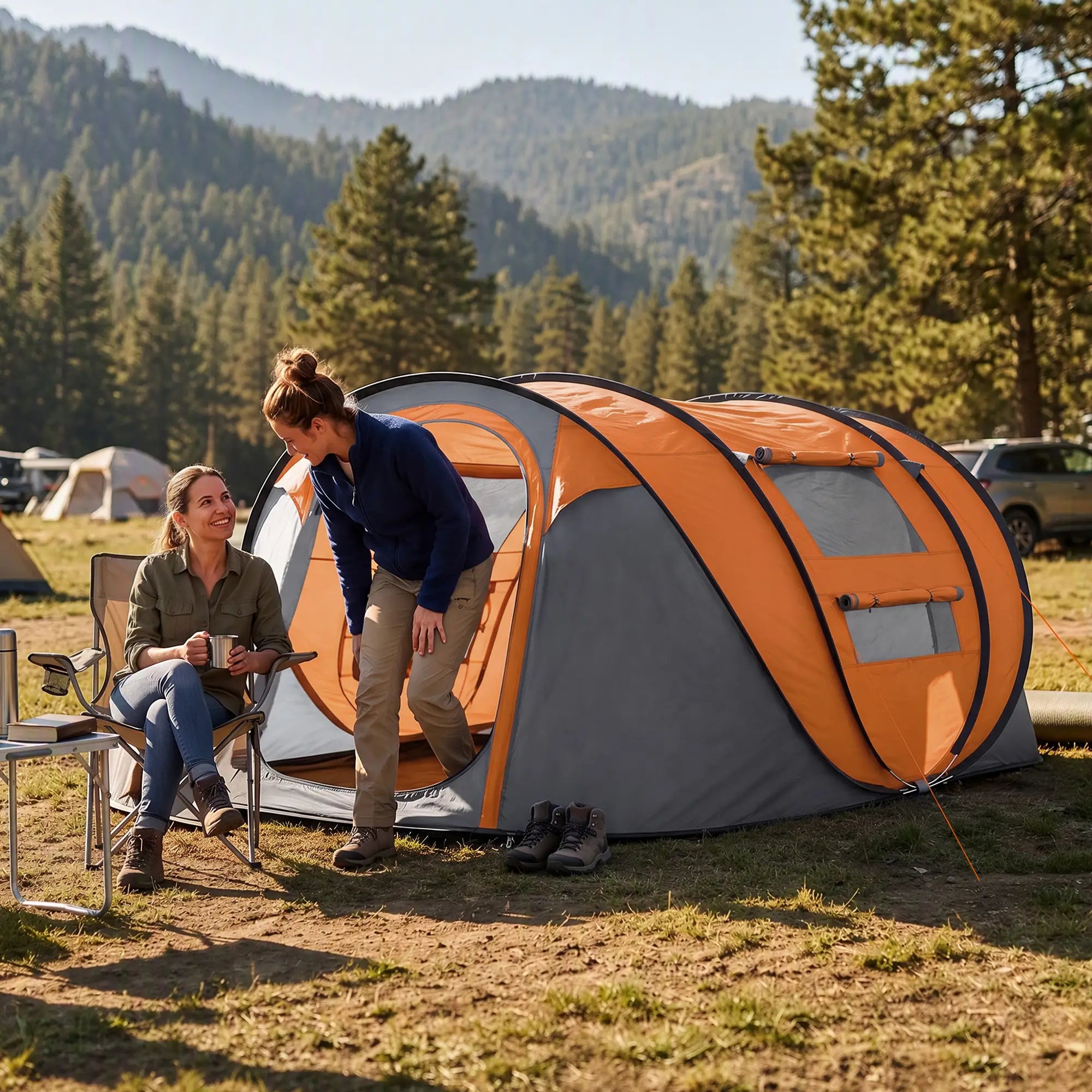 4 Person Pop Up Tent, Automatic Setup, Orange Camping Tents at Gallery Canada