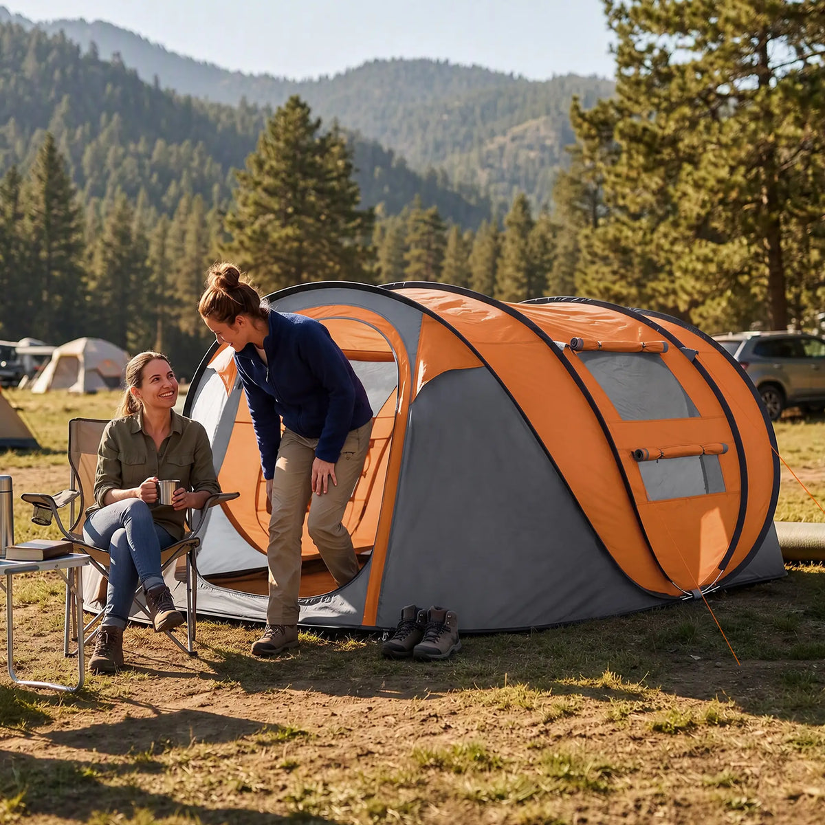 4 Person Pop Up Tent, Automatic Setup, Orange Camping Tents at Gallery Canada