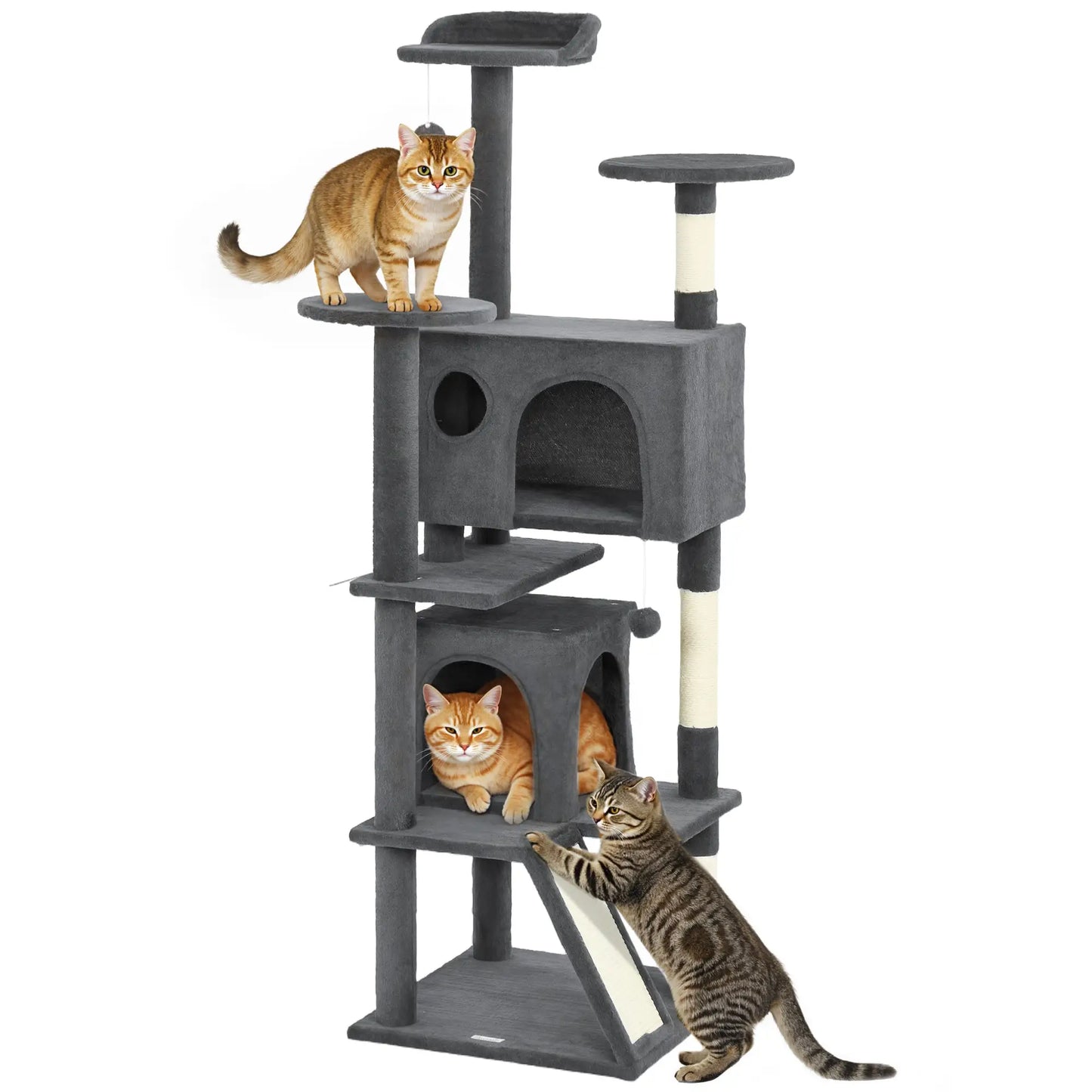 63" Cat Tree, Multi-Level Cat Tower, Scratching Posts, Dark Grey