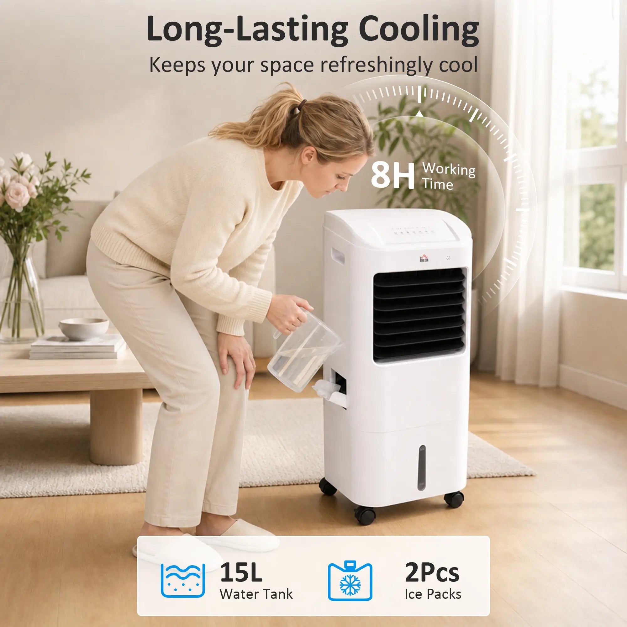 Tower Cooling Fan with Ice Pack, Remote, 3 Modes, 3 Speeds, 7.5H Timer, White Tower Fans at Gallery Canada