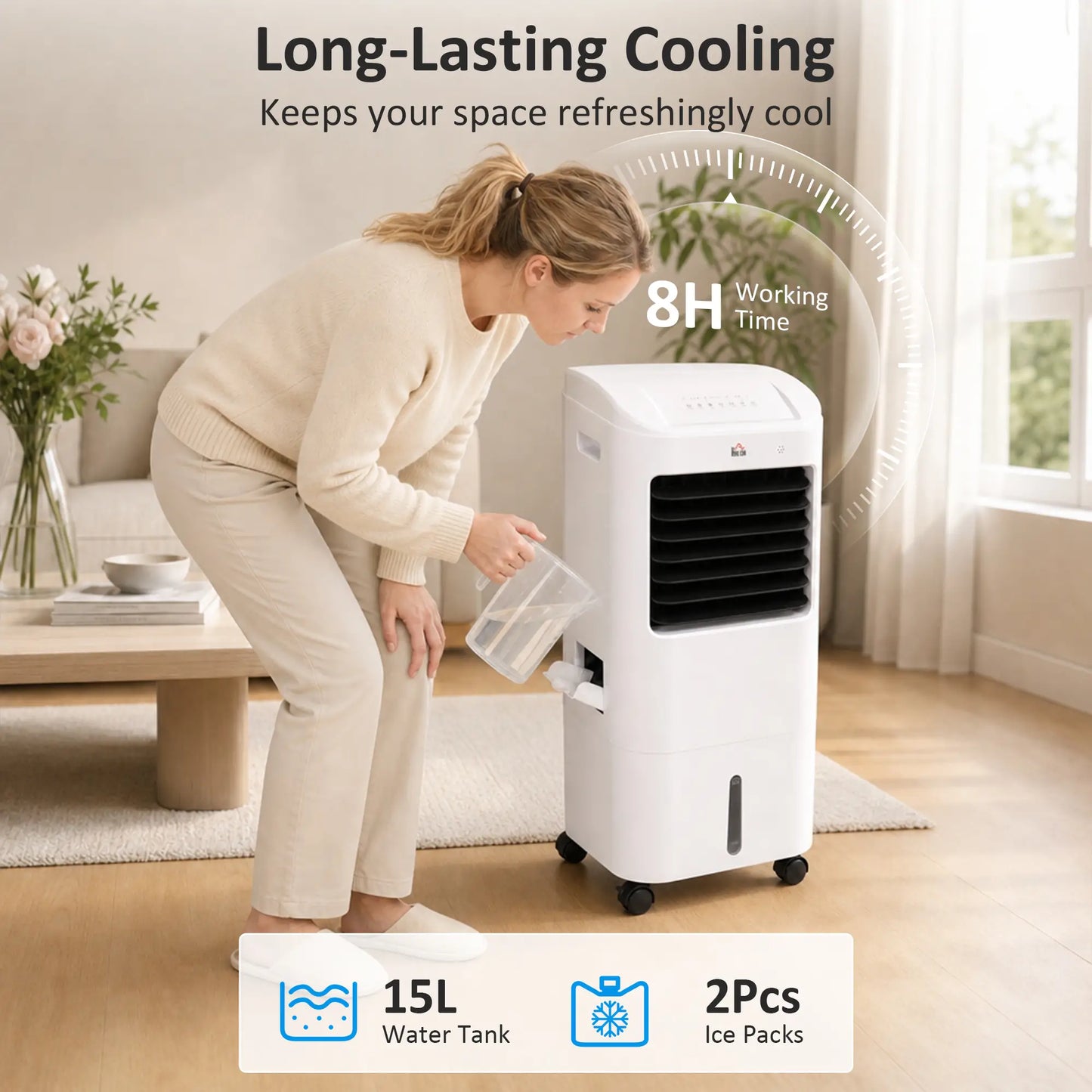 Tower Cooling Fan with Ice Pack, Remote, 3 Modes, 3 Speeds, 7.5H Timer, White Tower Fans at Gallery Canada
