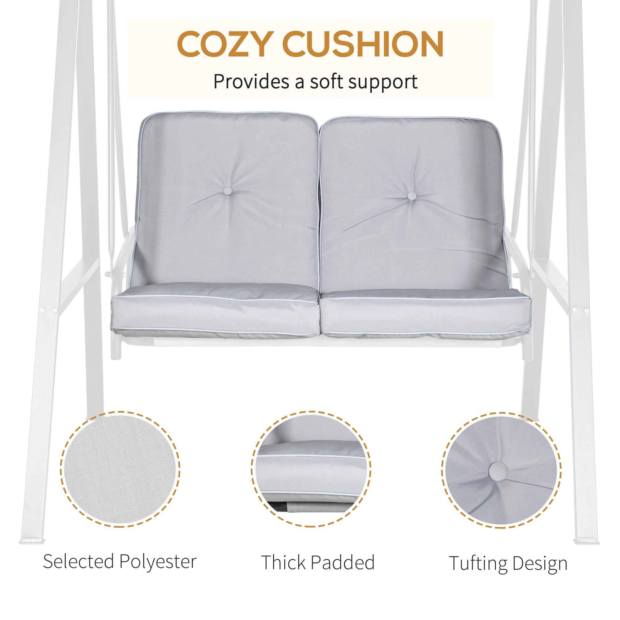 2-Seater Outdoor Porch Swing, Adjustable Canopy, Grey Patio Swings with Stand at Gallery Canada