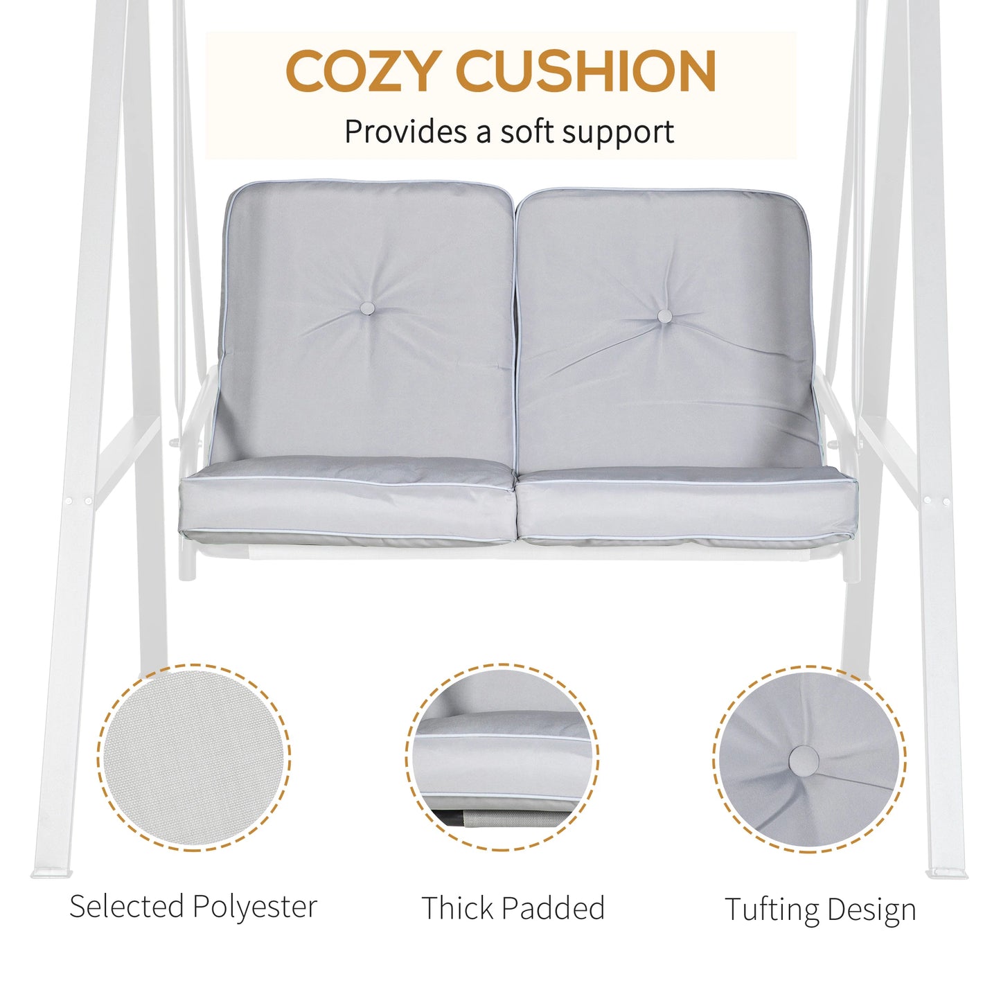 2-Seater Outdoor Porch Swing, Adjustable Canopy, Grey Patio Swings with Stand at Gallery Canada