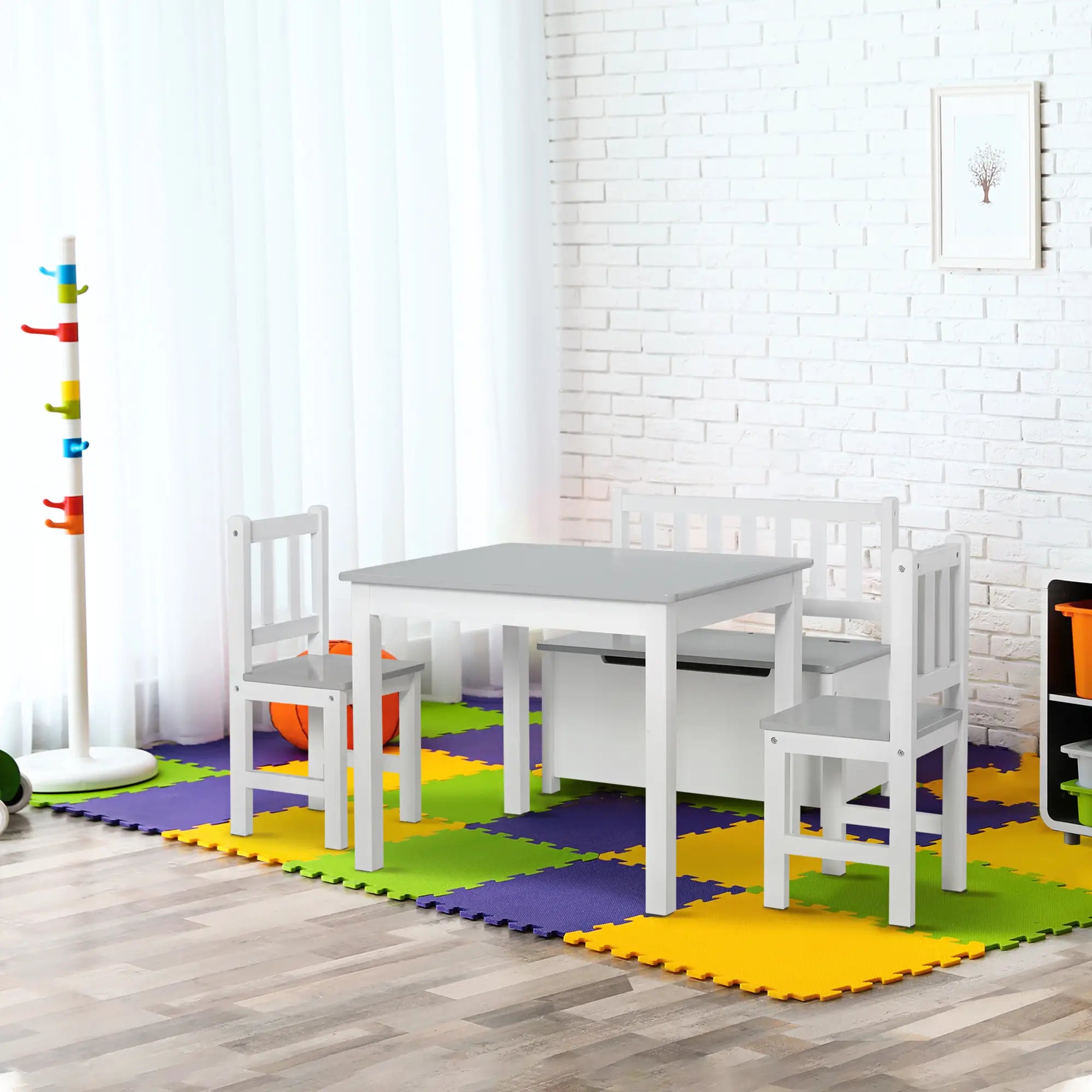 Kids Wood Table, Chair, Bench Set with Storage, 4-Piece Kids Table Sets at Gallery Canada