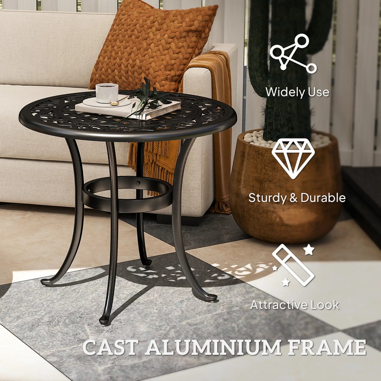 23.6" Round Outdoor Side Table, Cast Aluminum Frame, Black Patio Side Tables at Gallery Canada
