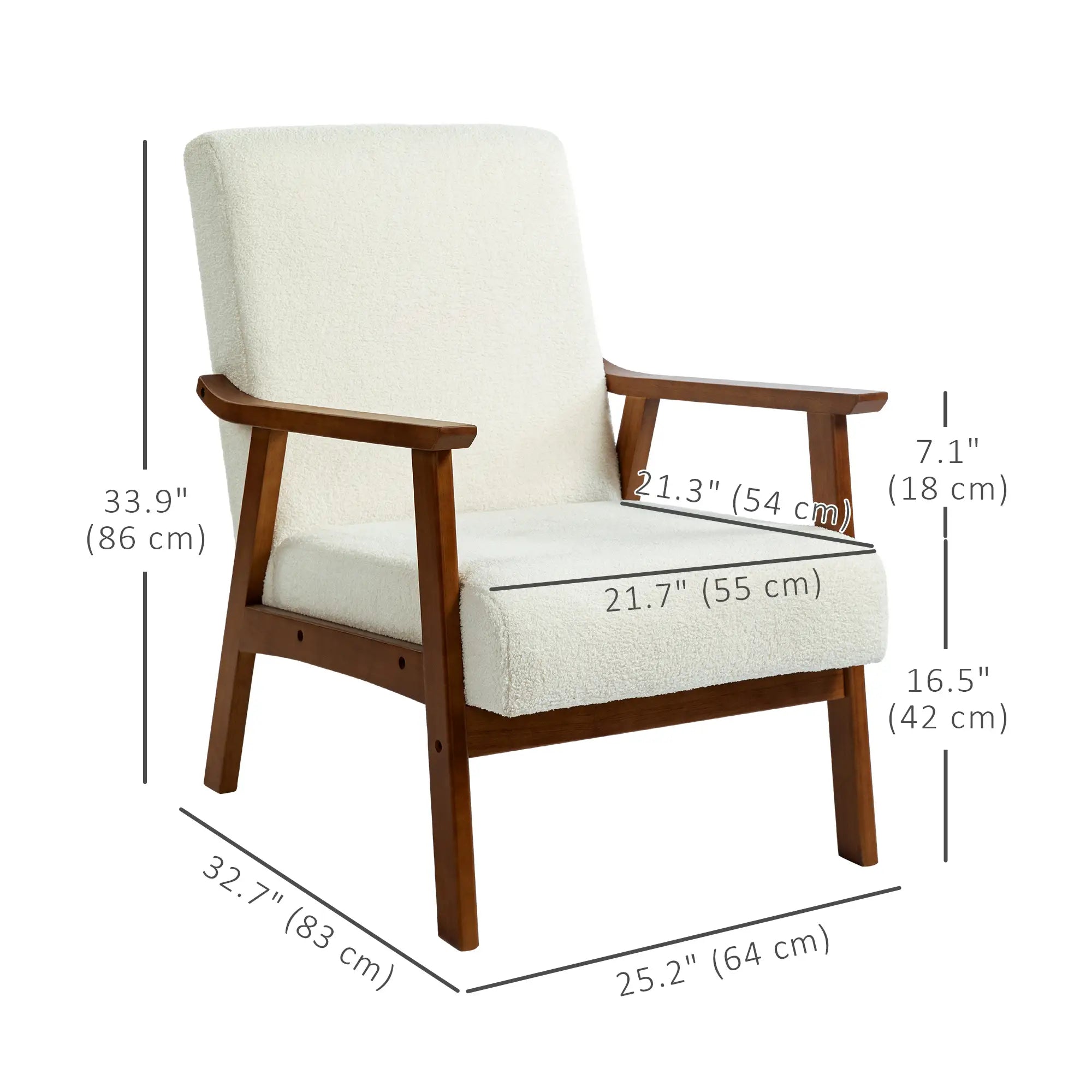 Living Room Chair Boucle Accent Chair for Bedroom with Wide Seat and Thick Padding, White Accent Chairs at Gallery Canada