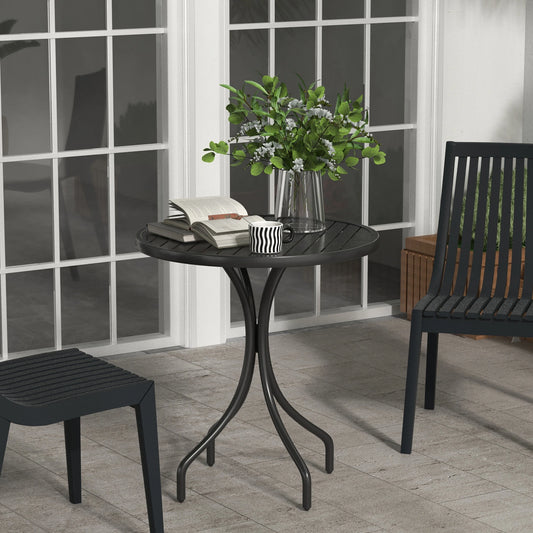 26" Round Patio Table, Outdoor Side Table, Steel Frame, Slat Tabletop, Black Patio Side Tables Black at Gallery Canada