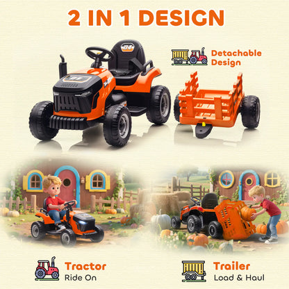 12V Kids Ride On Tractor With Trailer, Remote Control, Orange Toy Excavators at Gallery Canada