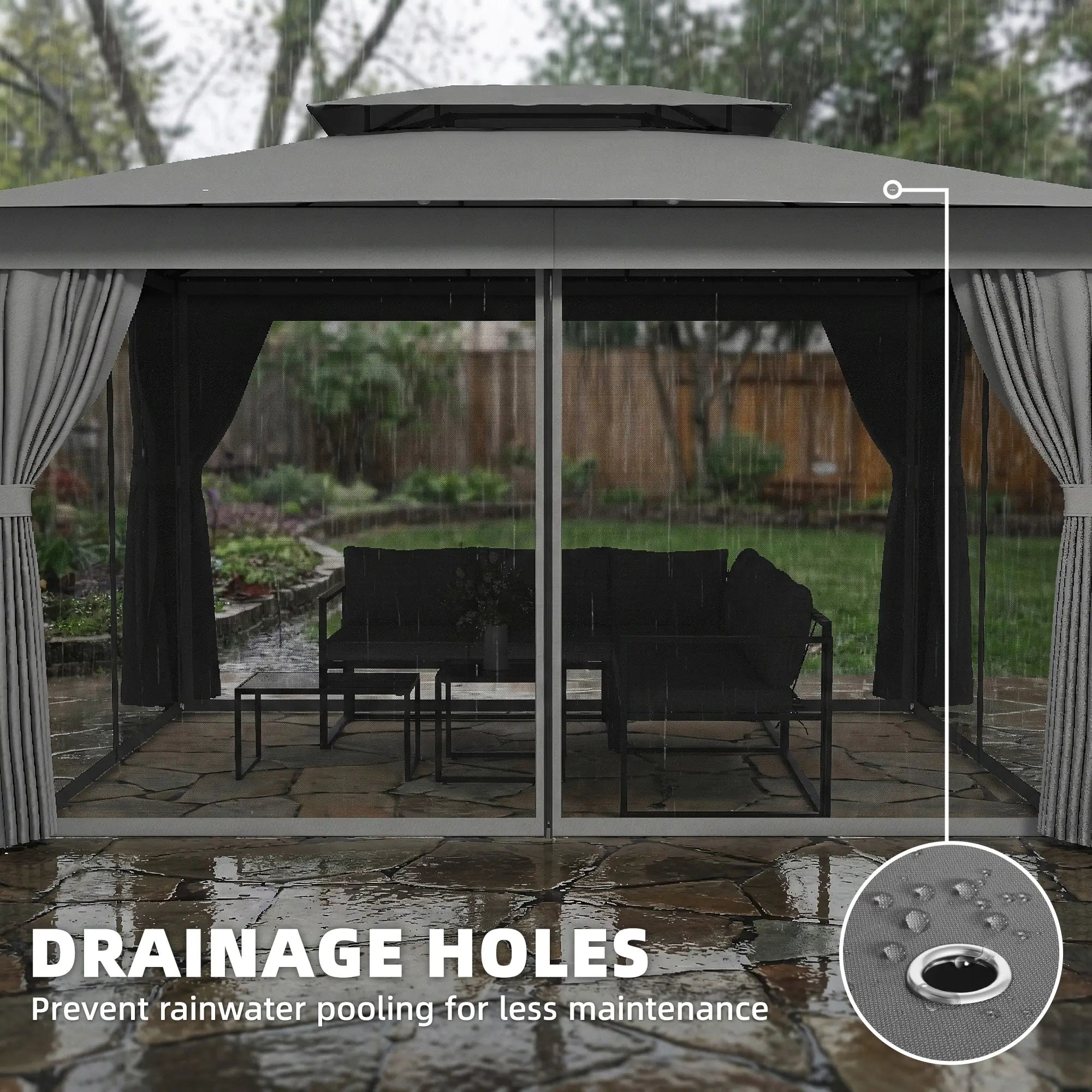 10' x 12.5' Gazebo, With Curtains, Netting, Double Roof, Dark Grey Gazebos at Gallery Canada