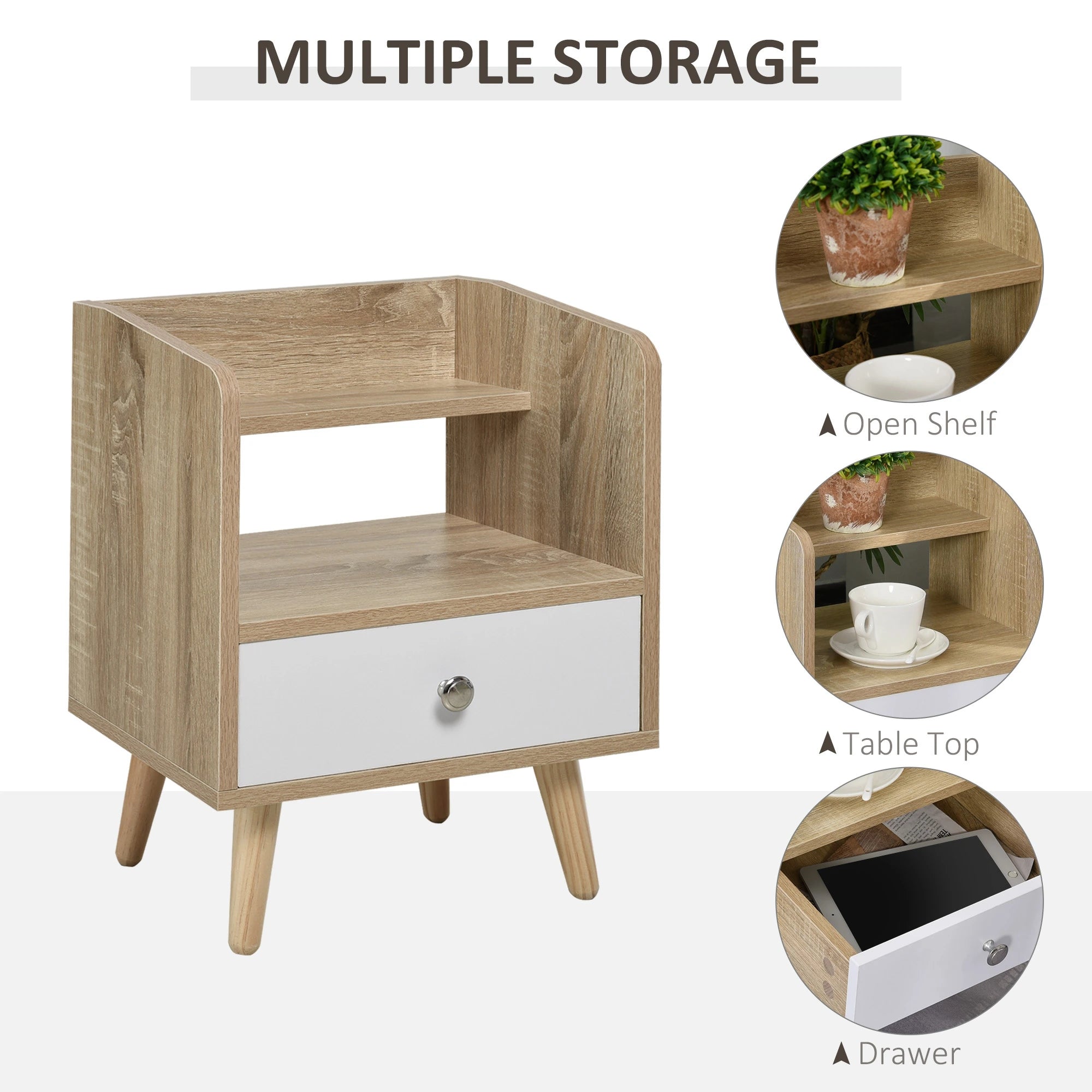 Bedside Table, 2-Tier Shelf with Drawer, Storage End Table, Natural Bedside Tables at Gallery Canada