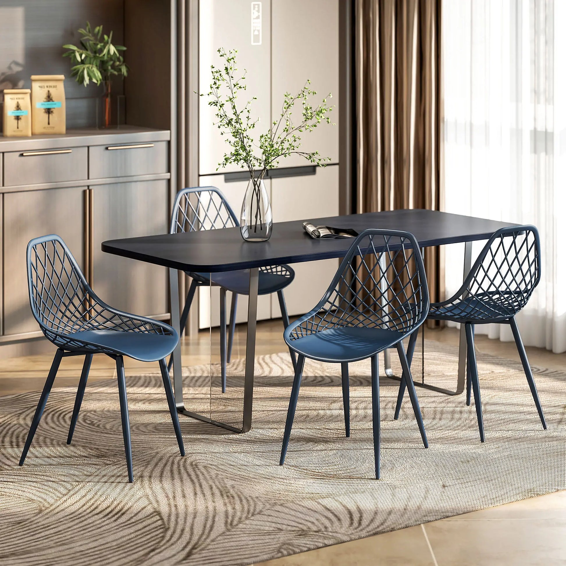 Modern Dining Chairs Set of 4, Plastic with Metal Legs, Blue Dining Chairs at Gallery Canada