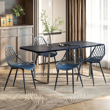 Modern Dining Chairs Set of 4, Plastic with Metal Legs, Blue Dining Chairs at Gallery Canada