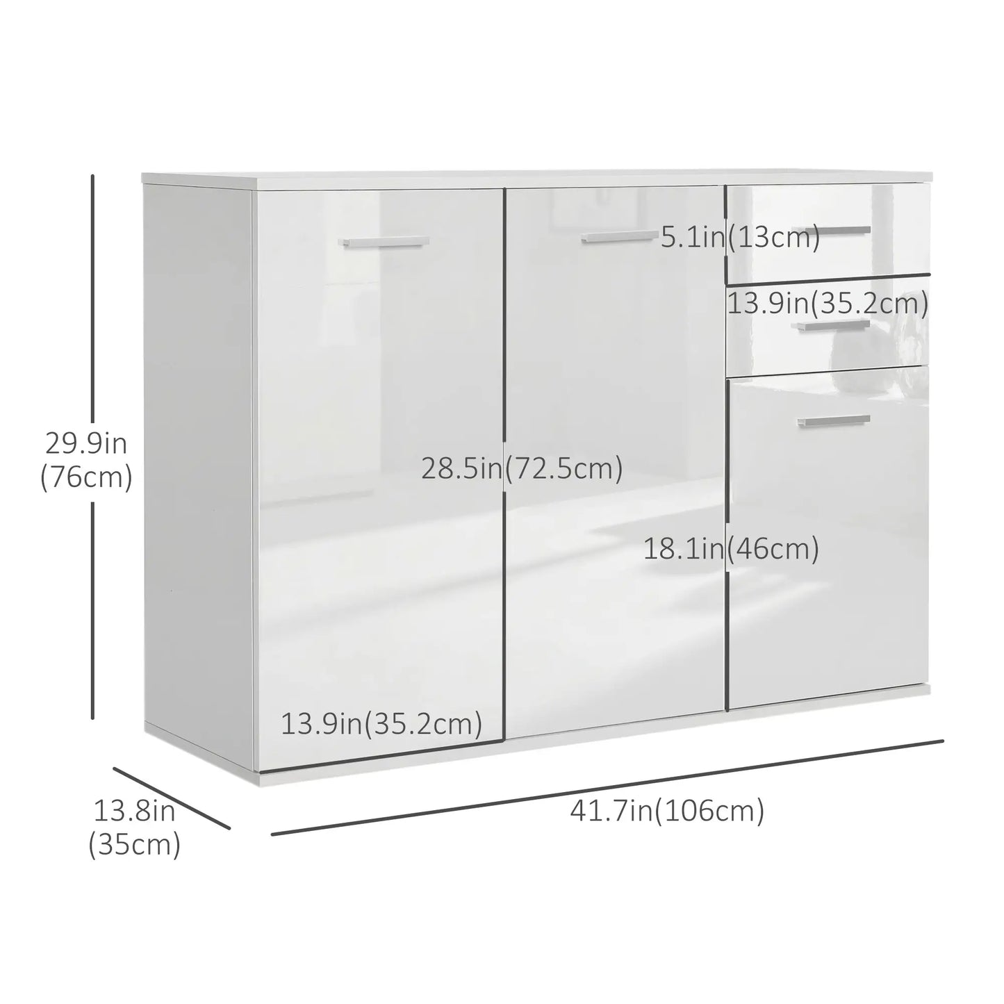 High Gloss Sideboard, 2 Drawers, 3 Doors, Adjustable Shelf, White Bar Cabinets at Gallery Canada