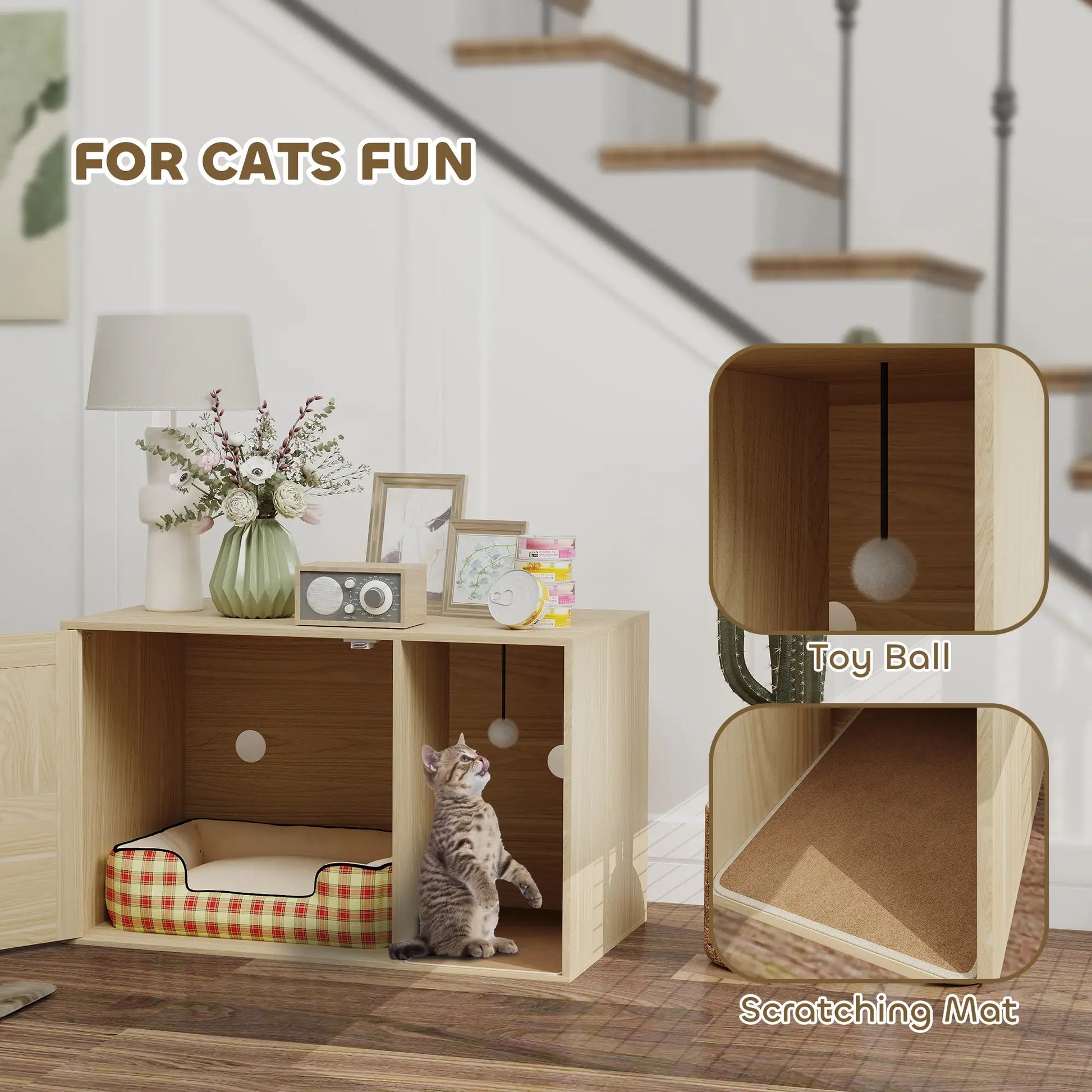 Cat Litter Box Enclosure, End Side Table, Rattan Door, Scratching Pad, Oak Cat Litter Box Enclosures at Gallery Canada