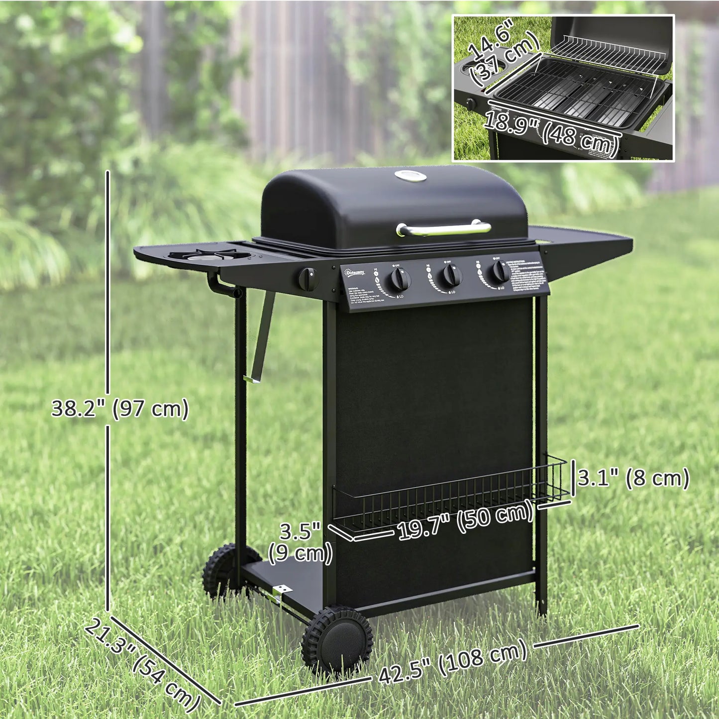 3+1 Burner Propane Gas BBQ Grill, Portable With Side Burner, Thermometer, Black Propane Gas Grills at Gallery Canada