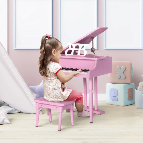Modern Kids Piano, 30 Keys, Mini Toy with Music Stand, Pink