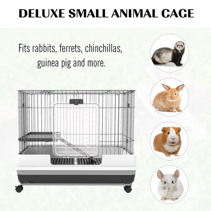 28"H 2-Level Rabbit Hutch, Lockable Wheels, Slide-Out Tray, Black Rabbit Hutch at Gallery Canada