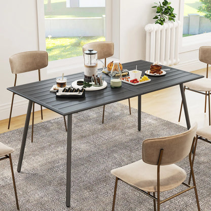 Rectangle Patio Dining Table for 6, Metal Steel Slat, 59" x 31.5" x 29", Grey Patio Dinning Tables at Gallery Canada