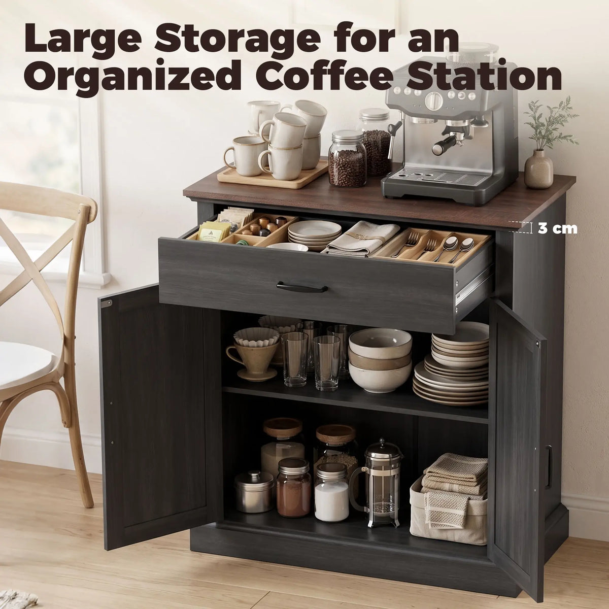30" Farmhouse Sideboard, Black Buffet Cabinet, Barn Doors, Drawer, Black Storage Cabinets at Gallery Canada