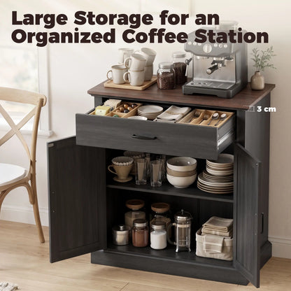 30" Farmhouse Sideboard, Black Buffet Cabinet, Barn Doors, Drawer, Black Storage Cabinets at Gallery Canada