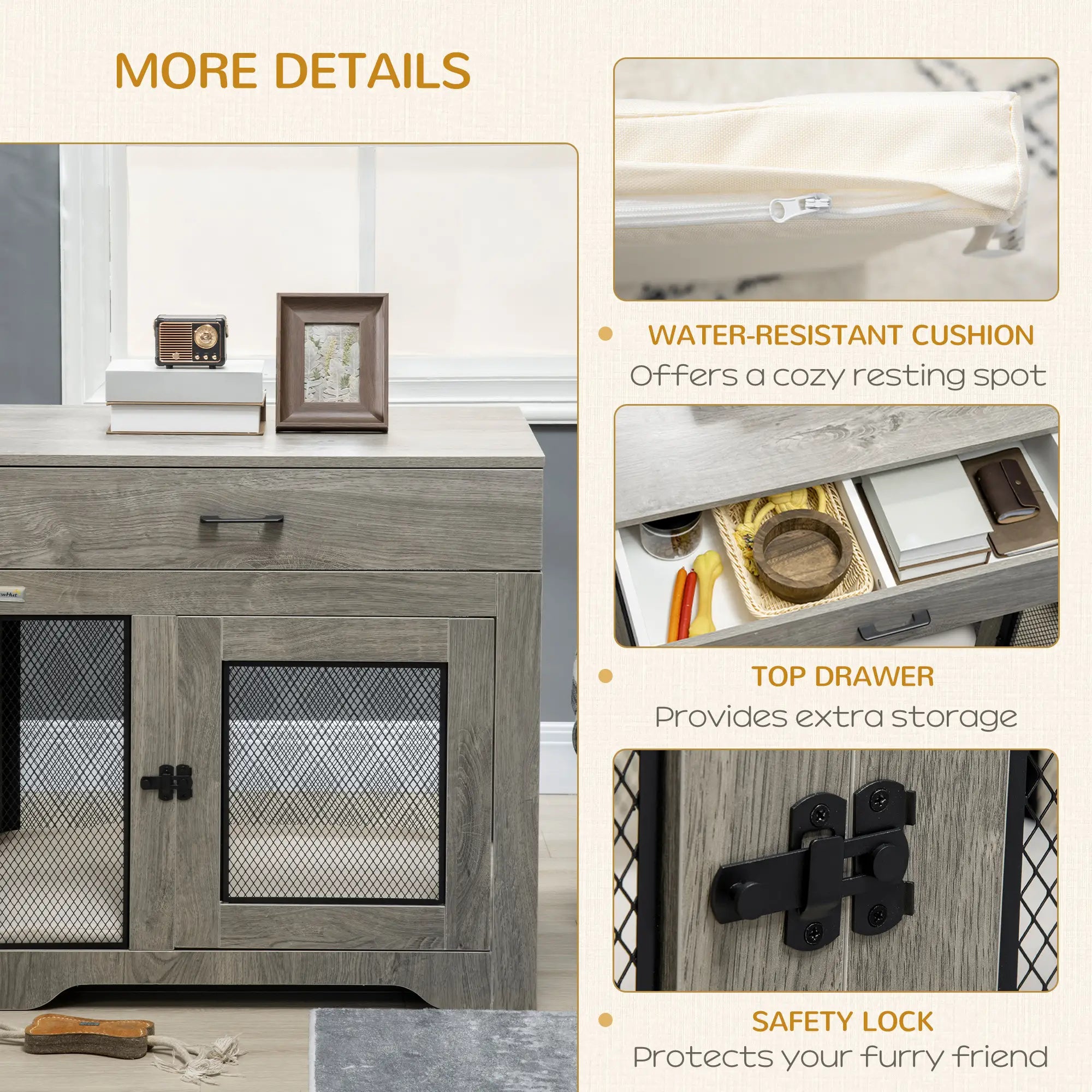 Dog Crate Furniture with Cushion, 2 Doors, Storage, Grey Houses, Kennels & Pens at Gallery Canada