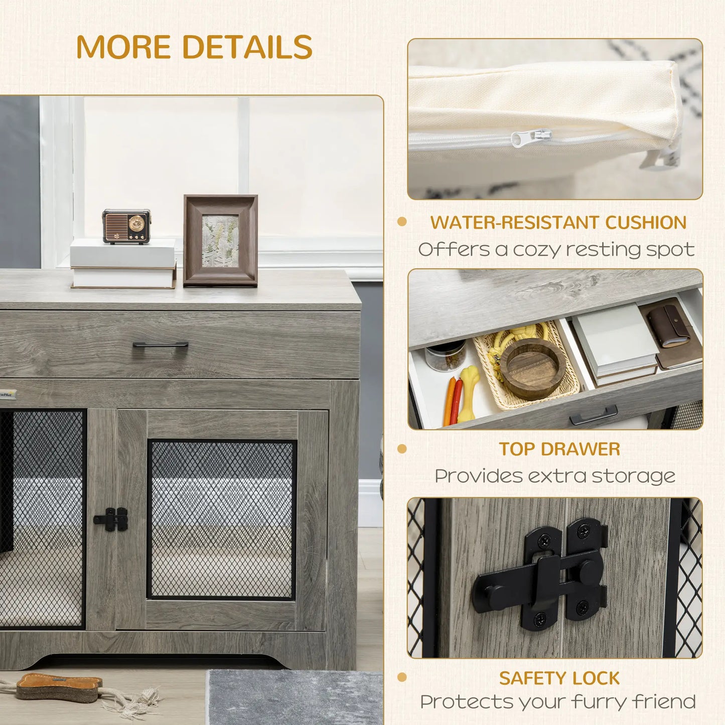 Dog Crate Furniture with Cushion, 2 Doors, Storage, Grey Houses, Kennels & Pens at Gallery Canada