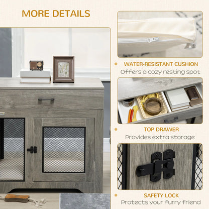 Dog Crate Furniture with Cushion, 2 Doors, Storage, Grey Houses, Kennels & Pens at Gallery Canada