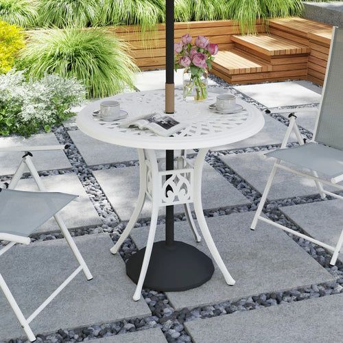 30-Inch Round Patio Dining Table, Cast Aluminium Outdoor Bistro Table, White